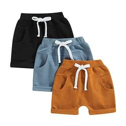 Himllauen Baby Jungen Shorts 3er-Pack Sommer Einfarbig Shorts 0-3 Jahre Kinder Kurze Hosen (Blau Braun Schwarz, 6-12 Months) von Himllauen