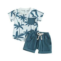 Himllauen Baby Jungen Sommer Outfit Strand Stil T-Shirt Tank Top + Shorts Zweiteiler Set 0-3 Jahre Baby Kleidung (A T-Shirt Blau, 18-24 Months) von Himllauen