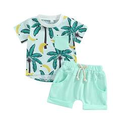 Himllauen Baby Jungen Sommer Outfit Strand Stil T-Shirt Tank Top + Shorts Zweiteiler Set 0-3 Jahre Baby Kleidung (A T-Shirt Grün, 18-24 Months) von Himllauen