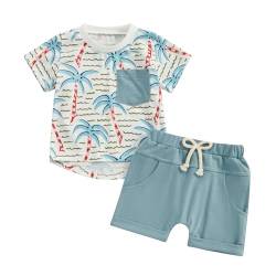 Himllauen Baby Jungen Sommer Outfit Strand Stil T-Shirt Tank Top + Shorts Zweiteiler Set 0-3 Jahre Baby Kleidung (A T-Shirt Hellblau, 12-18 Months) von Himllauen