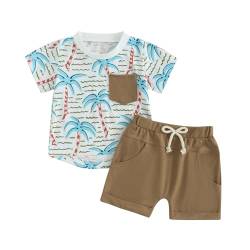 Himllauen Baby Jungen Sommer Outfit Strand Stil T-Shirt Tank Top + Shorts Zweiteiler Set 0-3 Jahre Baby Kleidung (A T-Shirt Khaki, 18-24 Months) von Himllauen