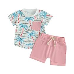 Himllauen Baby Jungen Sommer Outfit Strand Stil T-Shirt Tank Top + Shorts Zweiteiler Set 0-3 Jahre Baby Kleidung (A T-Shirt Rosa, 12-18 Months) von Himllauen