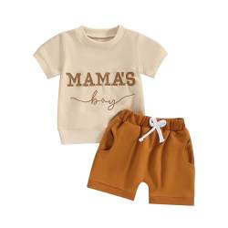 Himllauen Baby Jungen Sommer Outfit T-Shirt + Shorts Zweiteiler Babykleidung Neugeborene 0-3 Jahre Kinder Kleidung (Mama's Boy 5 Beige & Braun, 12-18 Months) von Himllauen