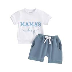 Himllauen Baby Jungen Sommer Outfit T-Shirt + Shorts Zweiteiler Babykleidung Neugeborene 0-3 Jahre Kinder Kleidung (Mama's Boy 5 Weiß & Blau, 0-6 Months) von Himllauen