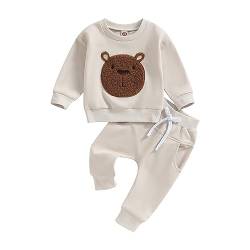 Himllauen Baby Jungen Zweiteiler Outfit Stickerei Bär Sweatshirt + Hose Süß Babykleidungsset Neugeborene Kleidung (Aprikose, 0-6 Months) von Himllauen