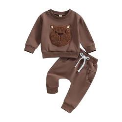 Himllauen Baby Jungen Zweiteiler Outfit Stickerei Bär Sweatshirt + Hose Süß Babykleidungsset Neugeborene Kleidung (Braun, 18-24 Months) von Himllauen