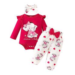 Himllauen Baby Mädchen Kleidung Elefant Print Langarm Body + Hose + Stirnband Babyset Kleinkind Süß Outfits (Mama's Baby Rot, 3-6 Months) von Himllauen