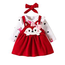 Himllauen Baby Mädchen Kleidung Langarm Body + Kleid + Stirnband Fuchs Print Babyset Kleinkind Süß Outfit (Rot, 3-6 Months) von Himllauen