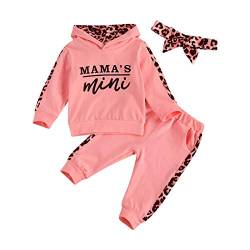 Himllauen Baby Mädchen Kleidung Leopard Print Hoodie + Hose +Stirnband Baby Set Neugeborene Babykleidung (Rosa, 6-12 Months) von Himllauen