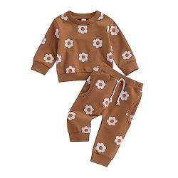 Himllauen Baby Mädchen Kleidung Sweatshirt + Lange Hose Zweiteiler Babykleidung Set 0-3 Jahre Kleinkind Outfits (E Braun, 12-18 Months) von Himllauen