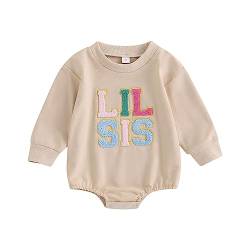 Himllauen Baby Mädchen Schwester Sweatshirt und Langarm Body Strampler Schwester Kleidung Oberteile für Baby-Mädchen (A Aprikose Lil SIS, 3-6 Months) von Himllauen