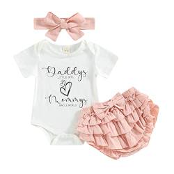 Himllauen Baby Mädchen Set Body + Rock + Stirnband Babykleidung Neugeborene Kleidung Kleinkind Outfit (DADDY'S LITTLE GIRL Weiß Rosa, 0-3 Months) von Himllauen