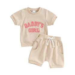 Himllauen Baby Mädchen Sommer Outfit T-Shirt + Shorts Zweiteiler Set 0-3 Jahre Kleidung (Aprikose Daddy's Girl, 0-6 Months) von Himllauen