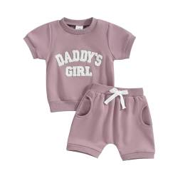 Himllauen Baby Mädchen Sommer Outfit T-Shirt + Shorts Zweiteiler Set 0-3 Jahre Kleidung (Lila Daddy's Girl, 12-18 Months) von Himllauen