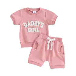 Himllauen Baby Mädchen Sommer Outfit T-Shirt + Shorts Zweiteiler Set 0-3 Jahre Kleidung (Rosa Daddy's Girl, 0-6 Months) von Himllauen