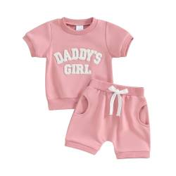 Himllauen Baby Mädchen Sommer Outfit T-Shirt + Shorts Zweiteiler Set 0-3 Jahre Kleidung (Rosa Daddy's Girl, 12-18 Months) von Himllauen