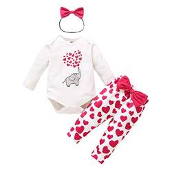 Himllauen Baby Mädchen Valentinstag Outfit Langarm Body + Rock/Hose Zweiteiler Set Neugeborene Baby-Mädchen Kleidung (Hose A Rosa mit Stirnband, 6-12 Months) von Himllauen