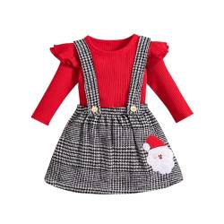 Himllauen Baby Mädchen Weihnachtsoutfit Langarm Body + Karo Straps Rock + Haarband 3tlg Set Kleinkind Outfit Weihnachten Kleidung (Rot G, 0-3 Months) von Himllauen