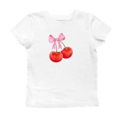 Himllauen Bedruckt Tshirt Damen Y2k Top Kurzarm Weiß Crop Tops Sexy Elegant T-Shirts für Damen Mädchen Y2k Clothes (A Schleife & Kirschen, S) von Himllauen