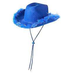 Himllauen Cowboy Hut Damen Pinker Cowboyhut Cowgirl Hut Kostüm für Cosplay Karneval Halloween Fasching Party Breite Krempe Flauschig Feder Hut (B Dunkelblau, Einheitsgröße) von Himllauen