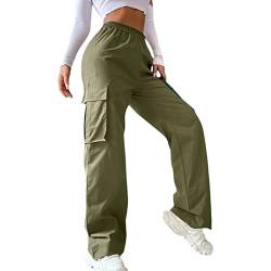 Himllauen Damen Cargohose Y2K Vintage Einfarbig Hose mit Taschen Fashion Cargo Hosen Y2k Freizeithose für Frauen (A-Grün, S) von Himllauen