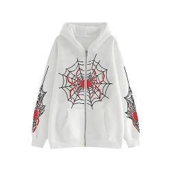 Himllauen Damen Hoodie Y2k Zipper Sweatshirt mit Kapuze Fashion Lange Jacke Oversize Kapuzenpullover Top für Frauen (A Weiß, M) von Himllauen