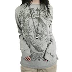 Himllauen Damen Langarmshirt Print Langarm Shirt Sweatshirt Vintage Crop Tops Y2k Gothic Punk Grunge E-Girl Clothes für Frauen Mädchen (F2 Grau, S) von Himllauen