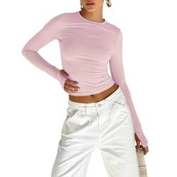 Himllauen Damen Langarmshirt Slim Fit Einfarbig Langarm Shirt Y2k Clothes Elegant Sexy Crop Tops Sport Yoga Longsleeve für Frauen Mädchen (A Rosa, M) von Himllauen