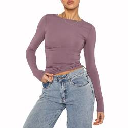 Himllauen Damen Langarmshirt Y2k Tops Sexy Oberteil Einfarbig Sweatshirt Langarm Crop Top Y2K Aesthetic Clothes Slim Oberteile Langarm Shirt (E Lila, S) von Himllauen