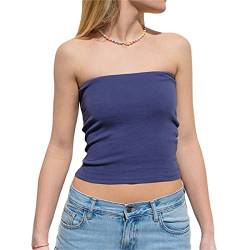 Himllauen Damen Schulterfrei Tube Top Y2K Crop Top Sommer Ärmellos Vintage Bandeau Top Slim Sexy Crop Top Elegant Oberteil Aesthetic Clothes für Frauen Mädchen (G Blau, S) von Himllauen