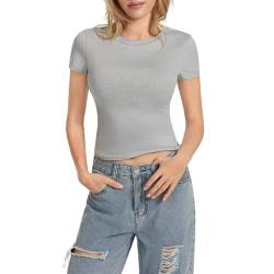 Himllauen Damen T-Shirt Sommer Crop Top Slim Fit Kurzarm Shirt Sommer Basic Oberteil für Frauen Mädchen Fashion Tops Y2k Clothes (A Hellgrau, M) von Himllauen