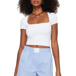 Himllauen Damen T-Shirt Sommer Crop Top Slim Fit Kurzarm Shirt Sommer Basic Oberteil für Frauen Mädchen Fashion Tops Y2k Clothes (B Weiß, M) von Himllauen