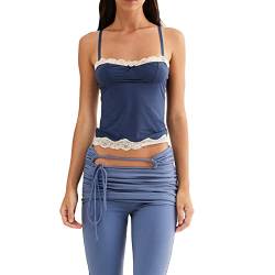 Himllauen Damen Träger Tops Ärmellos Spaghetti Straps Camisole Top Sexy Elegant Basic Cami Tops Sommer Oberteile (A Blau, M) von Himllauen