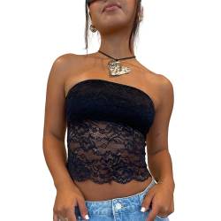 Himllauen Damen Tube Top Trägerloses Top Sexy Elegant Bandeau Top Damen Schulterfreies Oberteil Sommer Slim Fit Oberteile (E Schwarz, M) von Himllauen