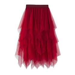 Himllauen Tüllrock Damen Mädchen Elegant Lang A-Linie Rock Tutu Rock für Karneval Fasching Fest Freizeit Tüllrock Unterrock Vintage Weich Rock (A Rot, Einheitsgröße) von Himllauen