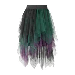 Himllauen Tüllrock Damen Mädchen Elegant Lang A-Linie Rock Tutu Rock für Karneval Fasching Fest Freizeit Tüllrock Unterrock Vintage Weich Rock (B1 Lila Grün Schwarz, Einheitsgröße) von Himllauen