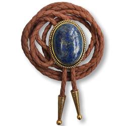 Himongoo Bolo-Krawatte aus natürlichem Edelstein – braunes Leder, Hochzeits-Krawatte für Männer und Frauen – Western-Stil Bolo-Krawatte, Lapislazuli, M von Himongoo