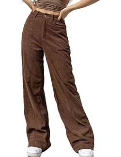 Himosyber Damen Vintage Loose Cord High Waist Y2K Straight Hipster Pants Hose - Braun - X-Klein von Himosyber