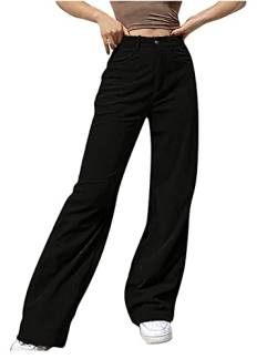 Himosyber Damen Vintage Loose Cord High Waist Y2K Straight Hipster Pants Hose - Schwarz - Mittel von Himosyber