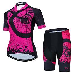 Damen Fahrradtrikot Set Bike T-Shirt Reflektierend + 5D gepolsterte Shorts S-3XL, 6, L von HimyBB