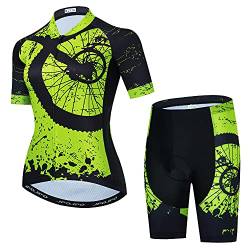 Damen Fahrradtrikot Set Bike T-Shirt Reflektierend + 5D gepolsterte Shorts S-3XL, 7, XL von HimyBB