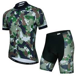 Herren Radtrikot + 5D Gepolsterte Shorts Anzug Bike Fahrradbekleidung Sport Set, camouflage, X-Groß von HimyBB