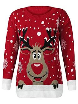 ZEE Fashion Frauen Unisex Rudolph Print 3D-Pom Pom Nase Weihnachtspullover Sweater von Hina Fashion