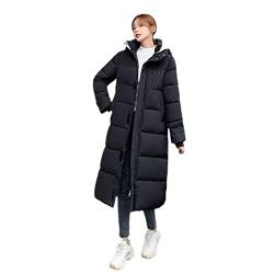 Damen Wintermantel mit Kapuze, koreanischer Stil, dick, warm, wattiert, Patchwork, Baumwolle, gepolstert, Schwarz , 42 von Hinewsa