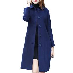 Fashion Damen Wollmantel Herbst Mittellang Einreiher Slim Mischwolle Übermantel Rot Blau Schwarz Frauen Jacke, blau, 38 von Hinewsa