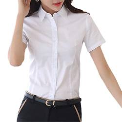 Hinewsa Weiße Hemdbluse, Damen-Shirts, Blusen, kurzärmelig, Arbeitshemden, Tops, modisch, Büro, Lady, elastisch, rosa Hemd, weiß, Small von Hinewsa