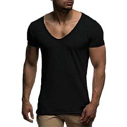 Lässiges T-Shirt für Herren, schmaler Stil, Sommer, kurzärmelig, Herren-Shirts, Mode, V-Ausschnitt, schmale Passform, einfarbig, Tops Tees Shirt, Zt18 Black, M von Hinewsa