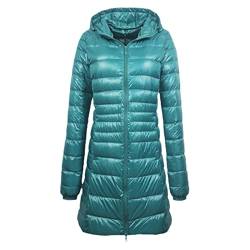 Langer, warmer Daunenmantel mit tragbarer Aufbewahrungstasche für Damen, ultraleichte Daunenjacke, Damenübermäntel, hüftlang, blau, 52 von Hinewsa