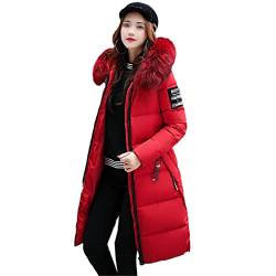 Parka Damen Lange Daunen Baumwolle Winterjacke Casual Pelzkragen Hooded Female Warm Dicke Oberbekleidung Plus Size, rot, 42 von Hinewsa