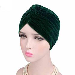 Hinleise Samt Turban Hüte Chemo Caps Kopfbedeckung Wrap Haarkappe Duschhaube Nachtmütze Haarausfall Hut für Frauen Dunkelgrün von Hinleise